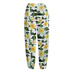 Plumeria Flower Striped Pattern Print Fleece Lined Knit Pants