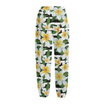 Plumeria Flower Striped Pattern Print Fleece Lined Knit Pants