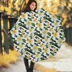 Plumeria Flower Striped Pattern Print Foldable Umbrella