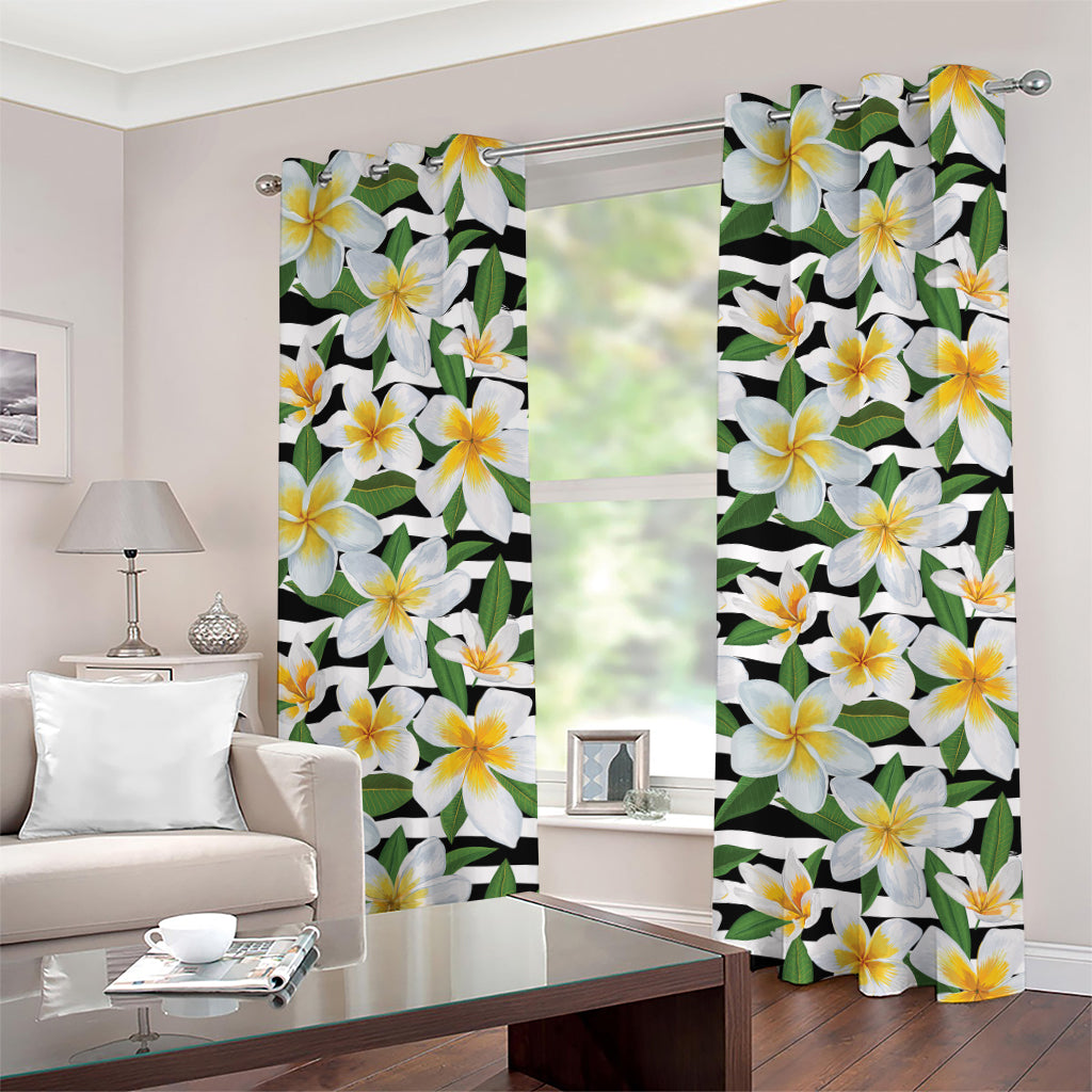 Plumeria Flower Striped Pattern Print Grommet Curtains