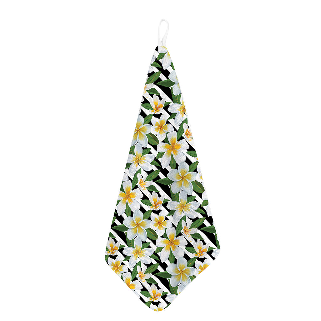 Plumeria Flower Striped Pattern Print Hand Towel
