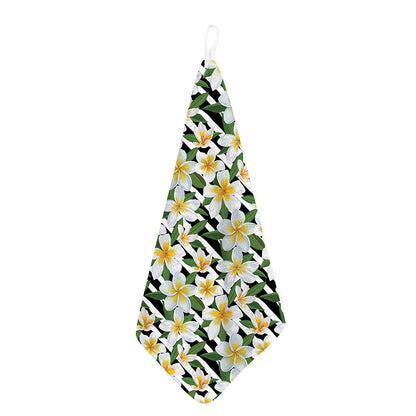 Plumeria Flower Striped Pattern Print Hand Towel