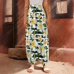 Plumeria Flower Striped Pattern Print Harem Pants