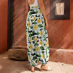 Plumeria Flower Striped Pattern Print Harem Pants