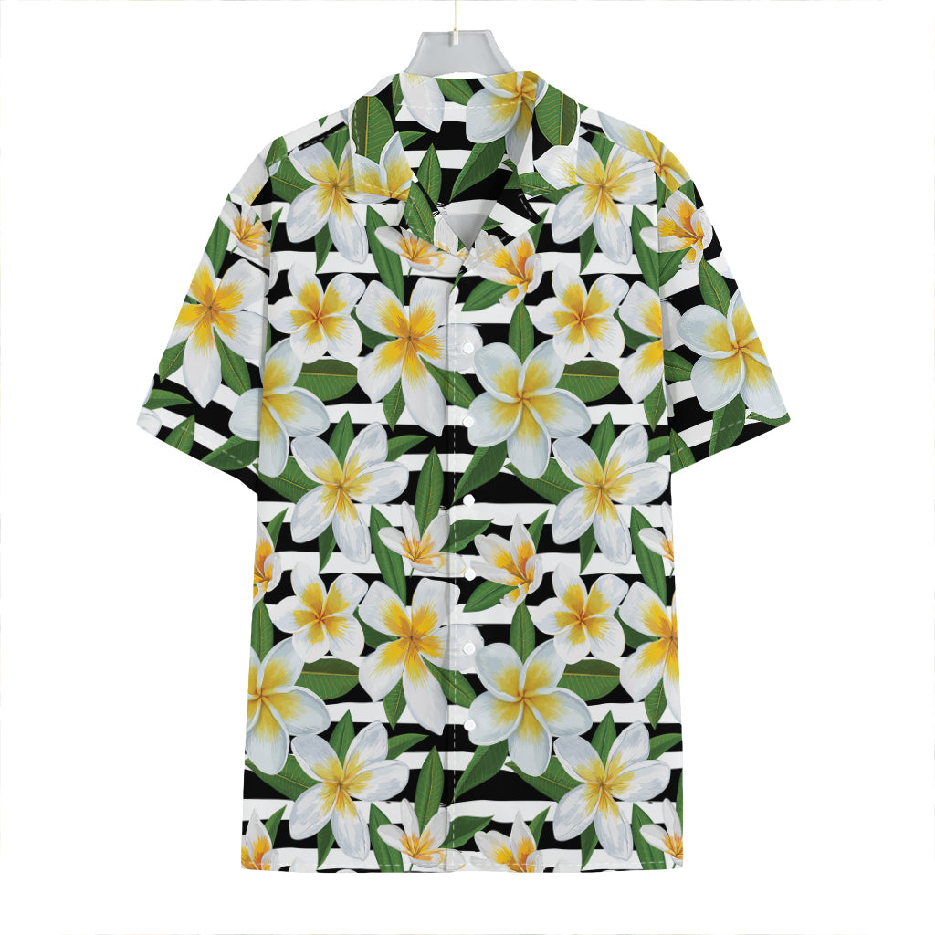 Plumeria Flower Striped Pattern Print Hawaiian Shirt