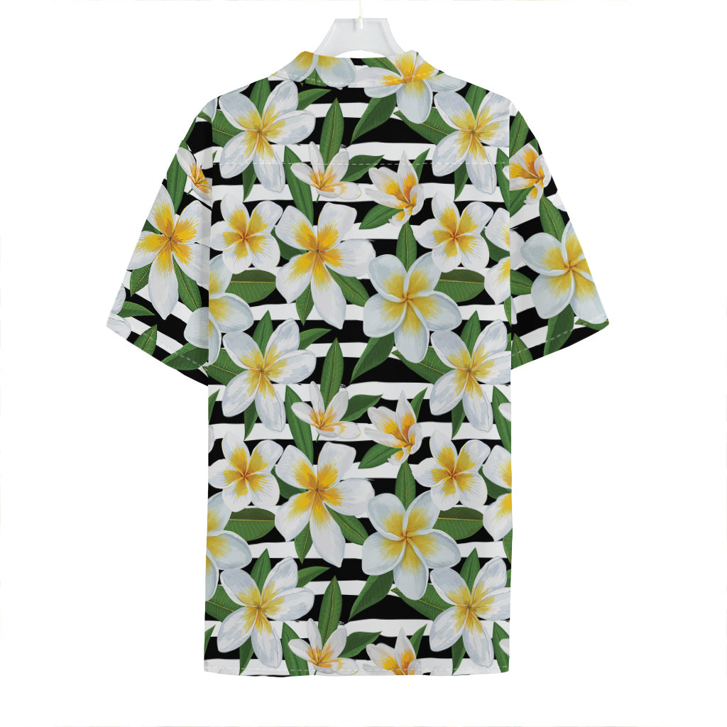 Plumeria Flower Striped Pattern Print Hawaiian Shirt
