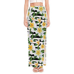 Plumeria Flower Striped Pattern Print High Slit Maxi Skirt