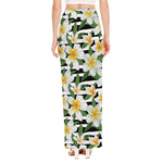 Plumeria Flower Striped Pattern Print High Slit Maxi Skirt