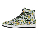 Plumeria Flower Striped Pattern Print High Top Leather Sneakers