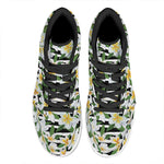 Plumeria Flower Striped Pattern Print High Top Leather Sneakers