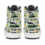 Plumeria Flower Striped Pattern Print High Top Leather Sneakers