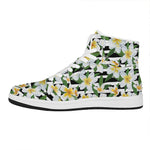 Plumeria Flower Striped Pattern Print High Top Leather Sneakers