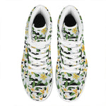 Plumeria Flower Striped Pattern Print High Top Leather Sneakers