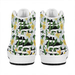 Plumeria Flower Striped Pattern Print High Top Leather Sneakers