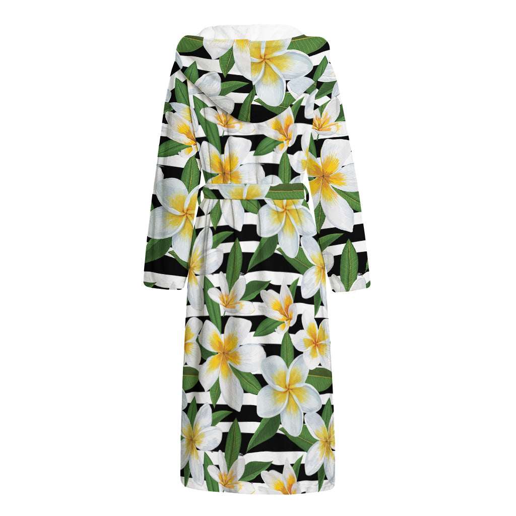 Plumeria Flower Striped Pattern Print Hooded Bathrobe