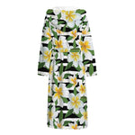 Plumeria Flower Striped Pattern Print Hooded Bathrobe