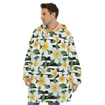 Plumeria Flower Striped Pattern Print Hoodie Blanket