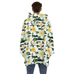 Plumeria Flower Striped Pattern Print Hoodie Blanket