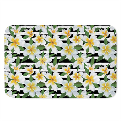 Plumeria Flower Striped Pattern Print Indoor Door Mat