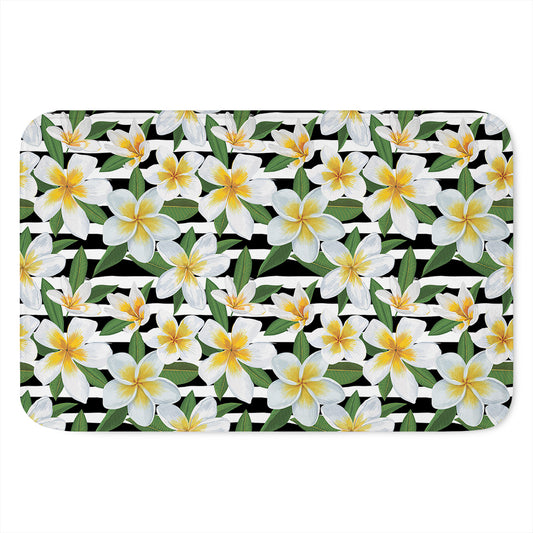 Plumeria Flower Striped Pattern Print Indoor Door Mat