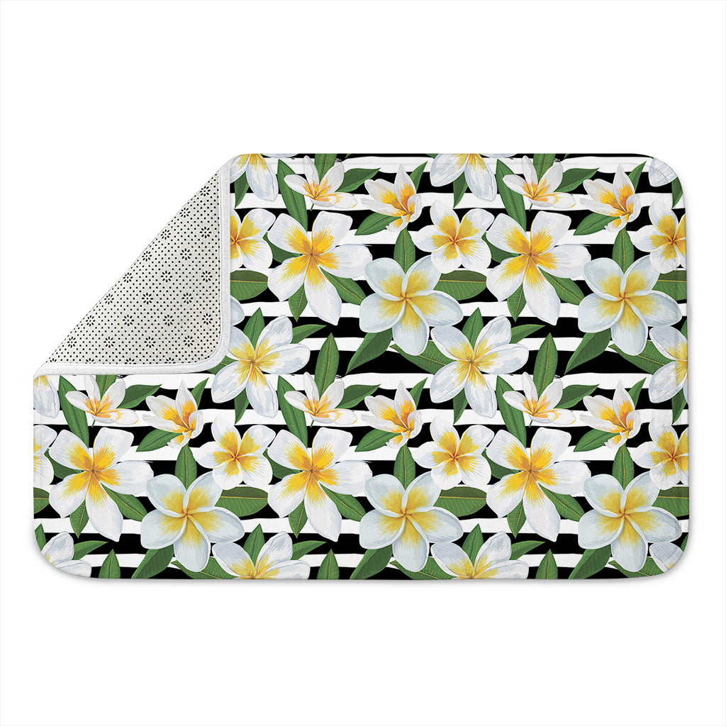 Plumeria Flower Striped Pattern Print Indoor Door Mat