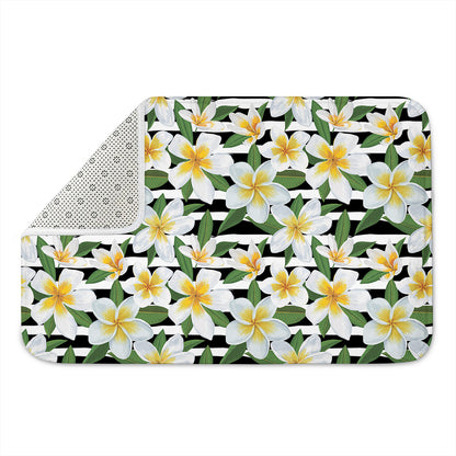 Plumeria Flower Striped Pattern Print Indoor Door Mat