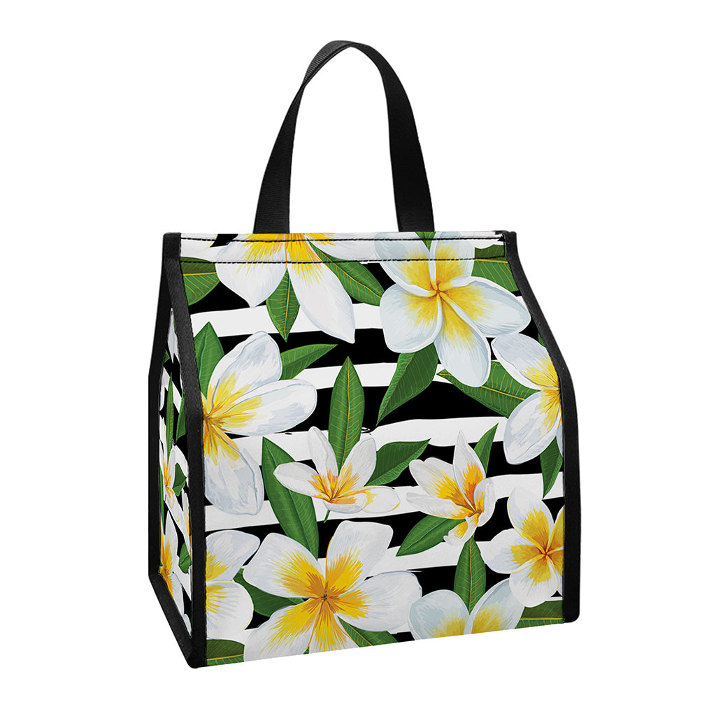 Plumeria Flower Striped Pattern Print Insulated Lunch Tote