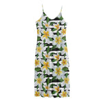 Plumeria Flower Striped Pattern Print Jersey Midi Cami Dress
