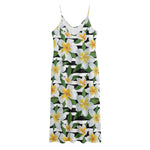 Plumeria Flower Striped Pattern Print Jersey Midi Cami Dress