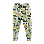 Plumeria Flower Striped Pattern Print Jogger Pants