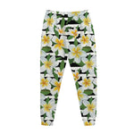 Plumeria Flower Striped Pattern Print Jogger Pants