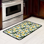 Plumeria Flower Striped Pattern Print Kitchen Mat