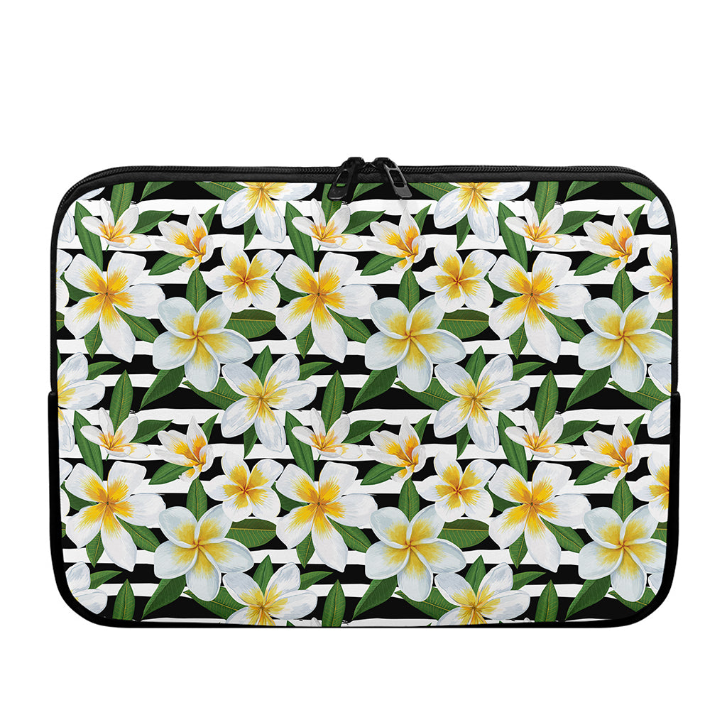 Plumeria Flower Striped Pattern Print Laptop Sleeve