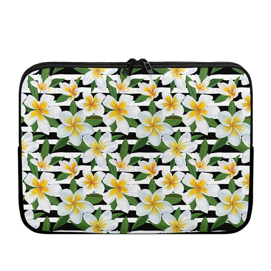 Plumeria Flower Striped Pattern Print Laptop Sleeve