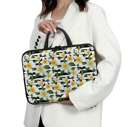 Plumeria Flower Striped Pattern Print Laptop Sleeve With Handle