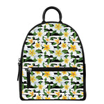 Plumeria Flower Striped Pattern Print Leather Backpack