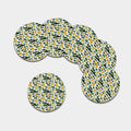 Plumeria Flower Striped Pattern Print Leather Coaster Set