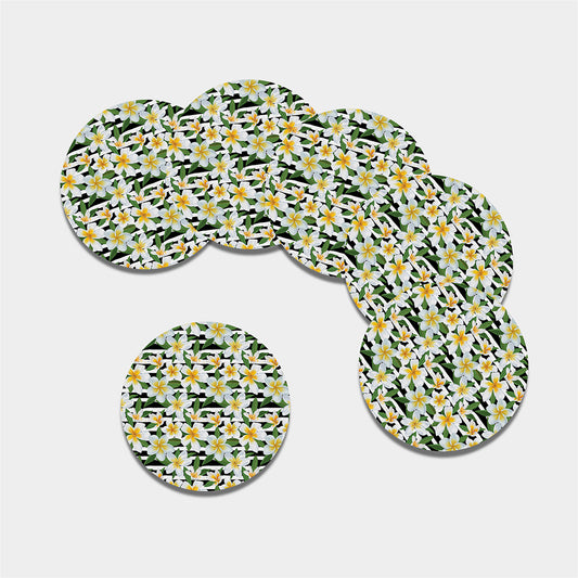 Plumeria Flower Striped Pattern Print Leather Coaster Set