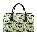 Plumeria Flower Striped Pattern Print Leather Duffle Bag