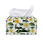 Plumeria Flower Striped Pattern Print Leather Tissue Box Cover