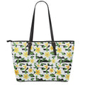 Plumeria Flower Striped Pattern Print Leather Tote Bag With Zipper