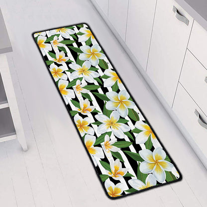 Plumeria Flower Striped Pattern Print Long Kitchen Mat