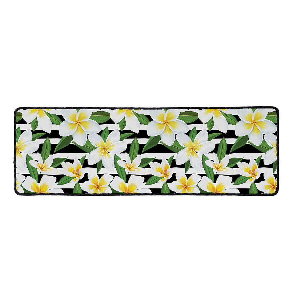 Plumeria Flower Striped Pattern Print Long Kitchen Mat
