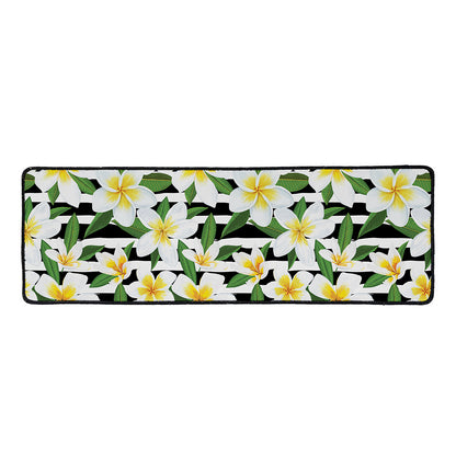 Plumeria Flower Striped Pattern Print Long Kitchen Mat