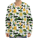 Plumeria Flower Striped Pattern Print Long Sleeve Baseball Jersey