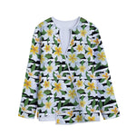 Plumeria Flower Striped Pattern Print Long Sleeve Short Coat