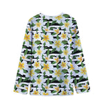 Plumeria Flower Striped Pattern Print Long Sleeve Short Coat