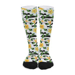 Plumeria Flower Striped Pattern Print Long Socks