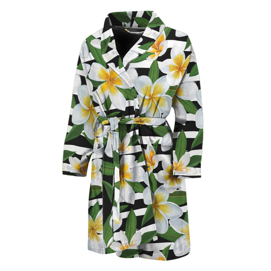 Plumeria Flower Striped Pattern Print Men's Bathrobe