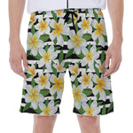 Plumeria Flower Striped Pattern Print Men's Beach Shorts